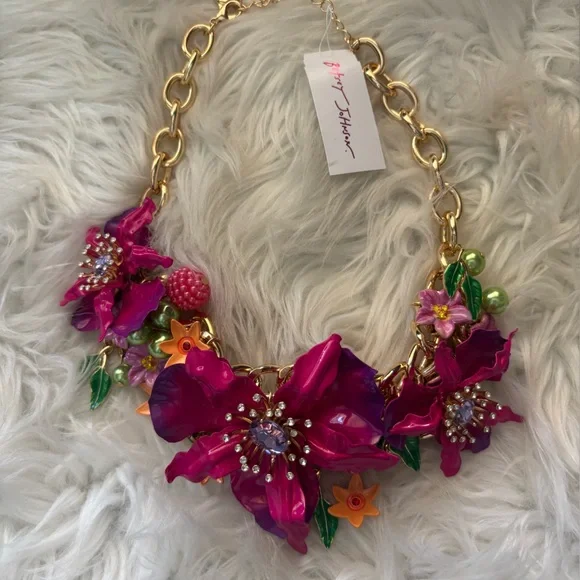 Betsey Johnson Pink and Purple Floral Necklace - Picture 2 of 5